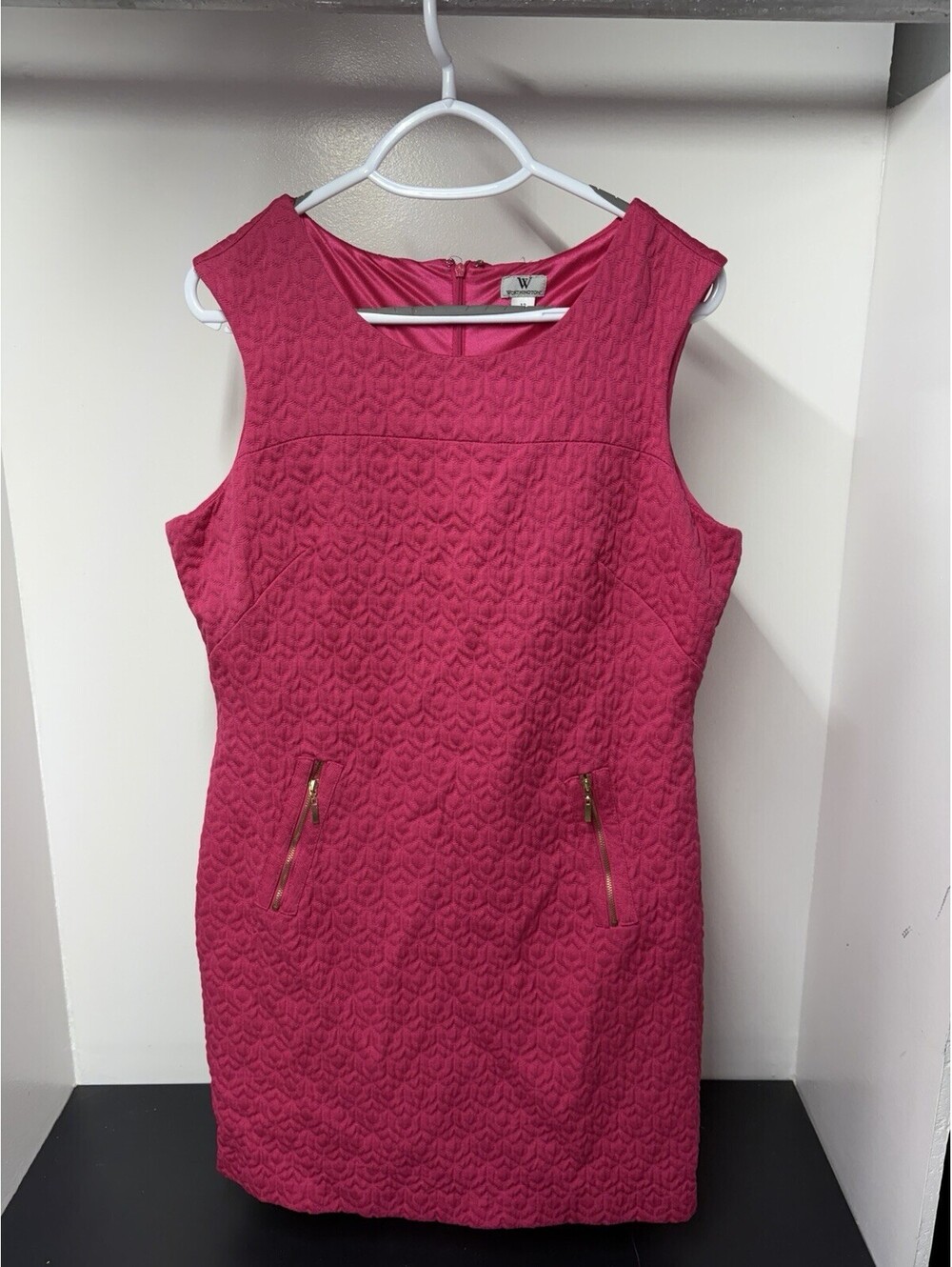 Hot Pink Quilted Dress With Gold Colored Zippered Pockets By Worthington Size 12